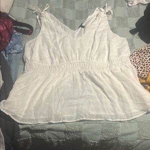 Torrid White Smocked Tie Front Tank Top